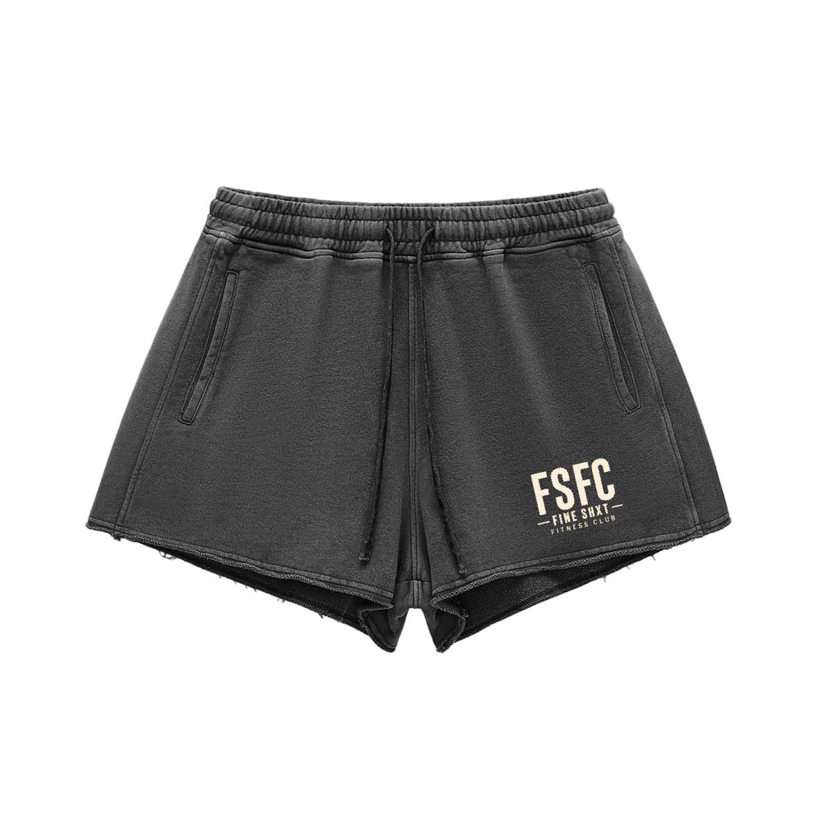 Snow Washed Raw Edge Drawstring Shorts
