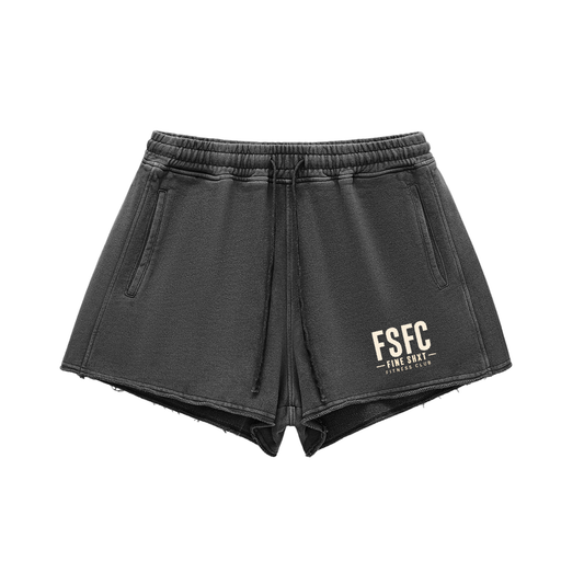 Snow Washed Raw Edge Drawstring Shorts