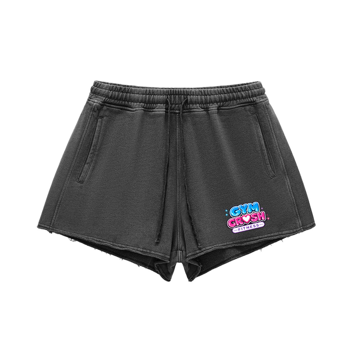 Snow Washed Raw Edge Drawstring Shorts