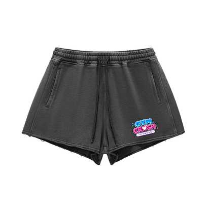Snow Washed Raw Edge Drawstring Shorts